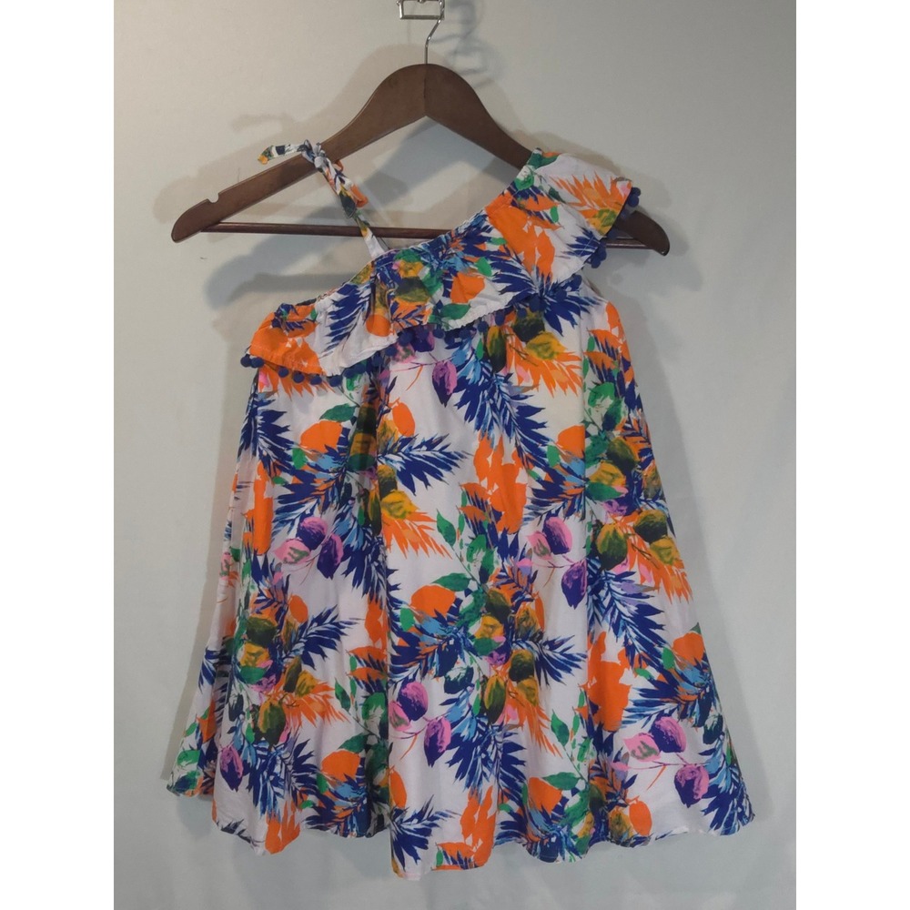 Tommy Bahama Girls Tropical Floral One Shoulder Ruffle Dress Orange Blue Size 6X